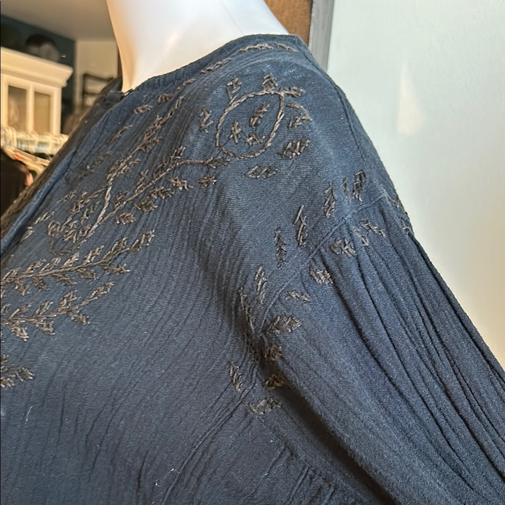 What Goes Around Comes Around Blue Embellished Blouse with Mandarin Collar